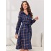 Checkered collar long sleeved tied long dress cardigan long shirt