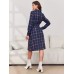 Checkered collar long sleeved tied long dress cardigan long shirt