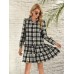 Checkered shirt long sleeved single breasted cake dress