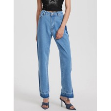 Retro casual high waisted leg slit straight leg denim pants