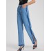 Retro casual high waisted leg slit straight leg denim pants