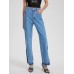 Retro casual high waisted leg slit straight leg denim pants
