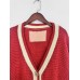 V-neck single breasted pocket contrasting splicing sweater cardigan V-neck single breasted pocket contrasting splicing sweater cardigan