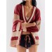 V-neck single breasted pocket contrasting splicing sweater cardigan V-neck single breasted pocket contrasting splicing sweater cardigan