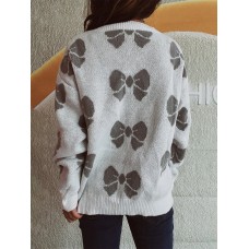 Loose bow sweater pullover knitted sweater for women