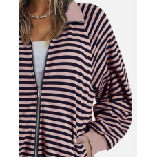 Striped Zip Up Long Sleeve Sweatshirt