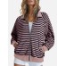 Striped Zip Up Long Sleeve Sweatshirt
