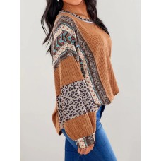 Leopard Round Neck Long Sleeve Sweatshirt