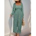 Smocked Printed Long Sleeve Wide Leg Jumpsuit Smocked Printed Long Sleeve Wide Leg Jumpsuit