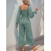 Smocked Printed Long Sleeve Wide Leg Jumpsuit Smocked Printed Long Sleeve Wide Leg Jumpsuit