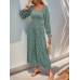 Smocked Printed Long Sleeve Wide Leg Jumpsuit Smocked Printed Long Sleeve Wide Leg Jumpsuit