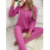 Drawstring Half Button Hooded Top and Ribbed Pants Set