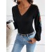 V-Neck Crochet Long Sleeve Top