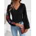 V-Neck Crochet Long Sleeve Top