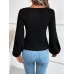 V-Neck Crochet Long Sleeve Top