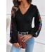 V-Neck Crochet Long Sleeve Top