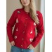 Round neck long sleeved knitted cardigan women's new three-dimensional decoration versatile loose sweater women