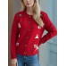 Round neck long sleeved knitted cardigan women's new three-dimensional decoration versatile loose sweater women