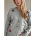 Round neck long sleeved knitted cardigan women's new three-dimensional decoration versatile loose sweater women