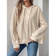 Sports and leisure personalized hooded ruffled long sleeved solid color hoodie for women