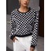 Plaid Round Neck Long Sleeve Sweatshirt