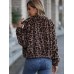 Leopard Collared Neck Zip Up Jacket