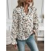 Printed Notched Flounce Sleeve Blouse