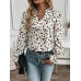 Printed Notched Flounce Sleeve Blouse