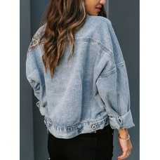 Leopard print fashion print patchwork ripped denim top casual jacket