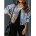 Leopard print fashion print patchwork ripped denim top casual jacket