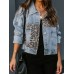 Leopard print fashion print patchwork ripped denim top casual jacket