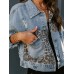 Leopard print fashion print patchwork ripped denim top casual jacket