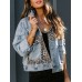 Leopard print fashion print patchwork ripped denim top casual jacket
