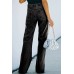 Washed split waist denim pants with a mid rise temperament casual pants
