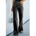 Washed split waist denim pants with a mid rise temperament casual pants