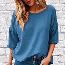 Summer new women's casual and comfortable commuting seven quarter sleeve solid color T-shirt Summer new women's casual and comfortable commuting seven quarter sleeve solid color T-shirt