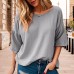 Summer new women's casual and comfortable commuting seven quarter sleeve solid color T-shirt