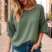 Summer new women's casual and comfortable commuting seven quarter sleeve solid color T-shirt