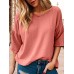 Summer new women's casual and comfortable commuting seven quarter sleeve solid color T-shirt