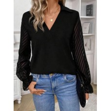V-Neck Flounce Sleeve Blouse