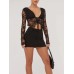 Tied Plunge Long Sleeve Lace Cropped Shirt