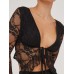 Tied Plunge Long Sleeve Lace Cropped Shirt