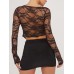 Tied Plunge Long Sleeve Lace Cropped Shirt