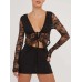 Tied Plunge Long Sleeve Lace Cropped Shirt