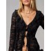 Tied V-Neck Long Sleeve Lace Shirt
