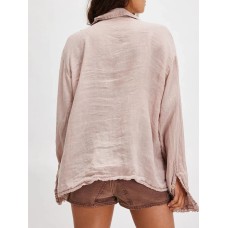 Frill Ruched Collared Neck Long Sleeve Shirt