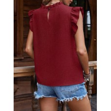 New chest pleated shoulder ruffle sleeves solid color top short sleeved T-shirt