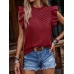 New chest pleated shoulder ruffle sleeves solid color top short sleeved T-shirt