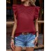 New chest pleated shoulder ruffle sleeves solid color top short sleeved T-shirt