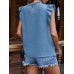New chest pleated shoulder ruffle sleeves solid color top short sleeved T-shirt